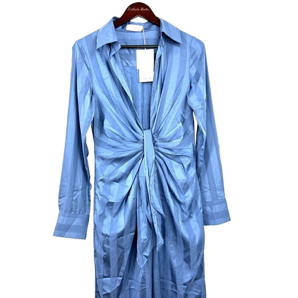 Choosy‎ Lafayette Womens Sz 4 Blue Striped Jumpsuit Pockets Front Tie Comfort H4 - Picture 4 of 12